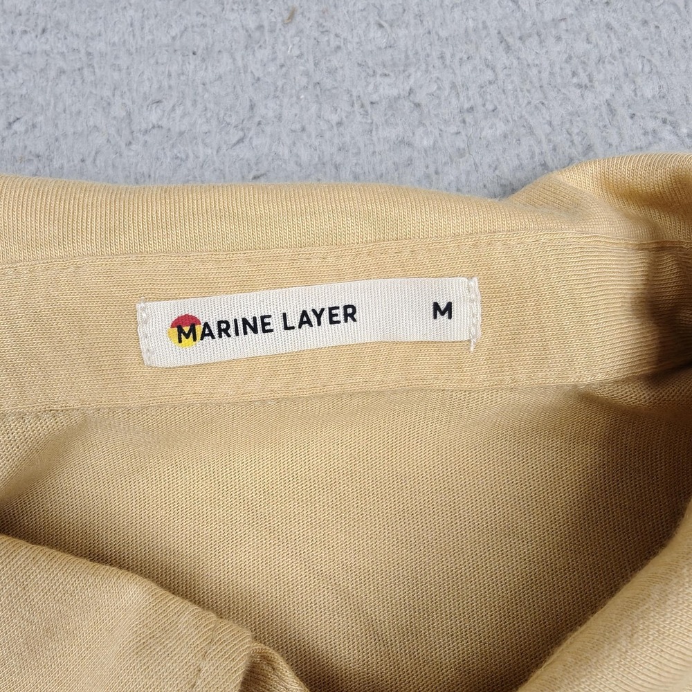 Marine Layer Polo Shirt Mens M Beige Graphic Stripe Short Sleeve Cotton Modal - Picture 2 of 7